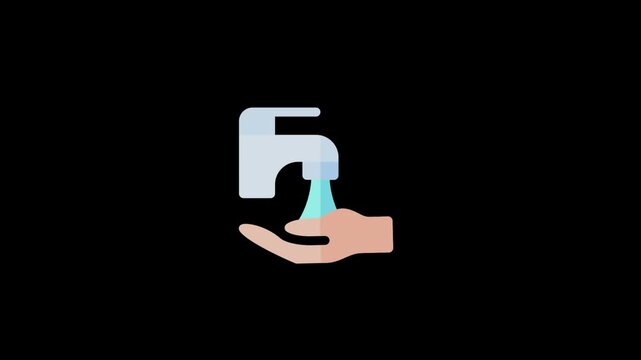 Hand washing under a faucet icon design featuring smooth blue water flow animation for a clean health hygiene video clip