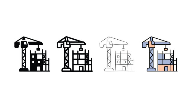 Tower crane building construction icon evolution set editable vector