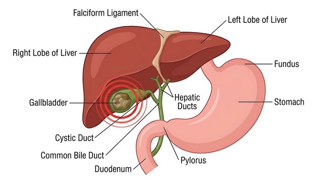 Anatomical of liver and gallbladder with gallstone inflammation anatomy