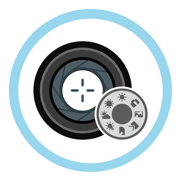Digital camera lens aperture and mode dial vector illustration