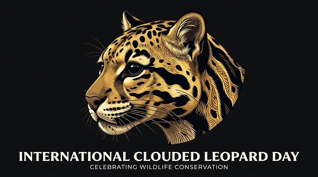 Detailed artistic illustration of a clouded leopard for wildlife conservation awareness and celebration event