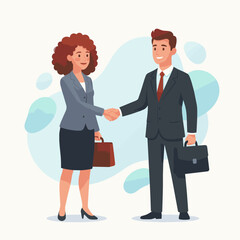 Fototapeta premium Semi-flat vector illustration of two business professionals shaking hands