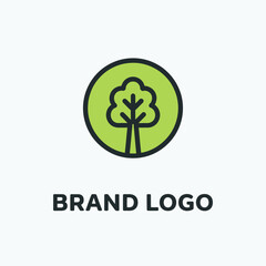 Fototapeta premium Natural tree circle brand logo vector featuring minimalist forest plant symbol on green.