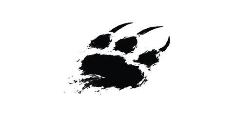 Black animal paw print with sharp claws in a grunge ink brush style © vintage style