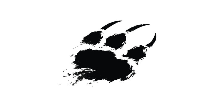 Black animal paw print with sharp claws in a grunge ink brush style