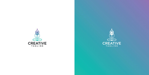Modern graphic logo design featuring a stylized meditating figure, embodying concepts of creative thought, inner peace, and innovative solutions for branding and professional services © micky_adb