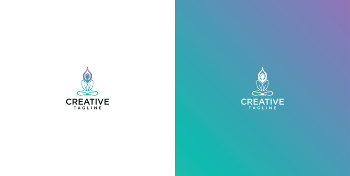 Modern graphic logo design featuring a stylized meditating figure, embodying concepts of creative thought, inner peace, and innovative solutions for branding and professional services