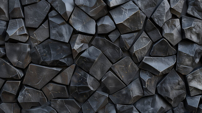 Abstract black geometric stone pattern with irregular shapes and textured surface