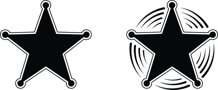 Sheriff star badge flat icon, showcasing vintage Western six-point star, hexagonal sheriff medal, and cowboy officer symbol in vector illustration style