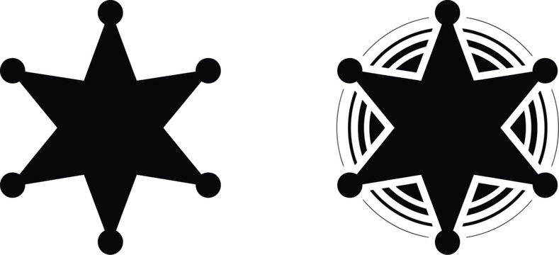 Sheriff star badge flat icon, showcasing vintage Western six-point star, hexagonal sheriff medal, and cowboy officer symbol in vector illustration style
