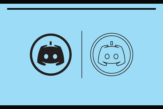 Discord logo in round and outline coin style. popular online communication platform for gamers.