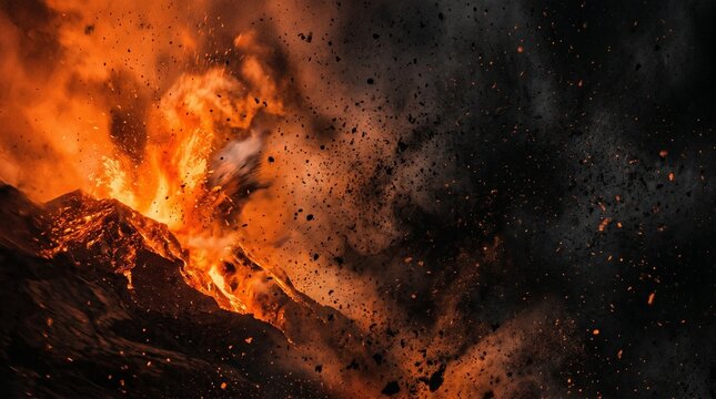Bright orange flames burning intensely in the dark night air