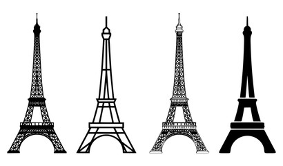 Eiffel Tower vector icon set with different line details and solid black silhouette styles for Paris France landmark design © MD SHAHAG ISLAM