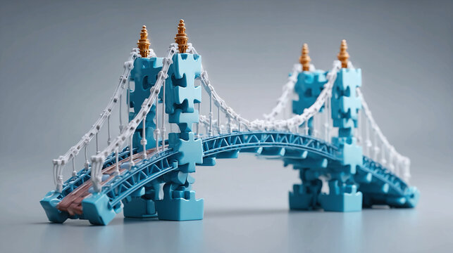 Completed bridge isolated on minimal background representing solution and connection concept finished structure symbolizing unity access progress and successful link between points