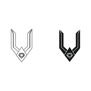 Black and white vector graphic of a stylized letter v with a diamond shape in the center