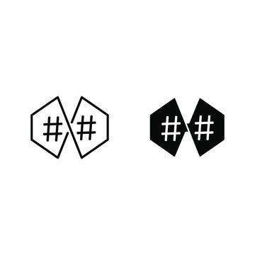 Two hexagon shapes with hashtag symbols in the center, one in black and white