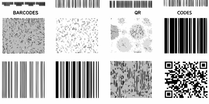 Collection Of Barcodes And Qr Codes Black And White Vector Illustration
