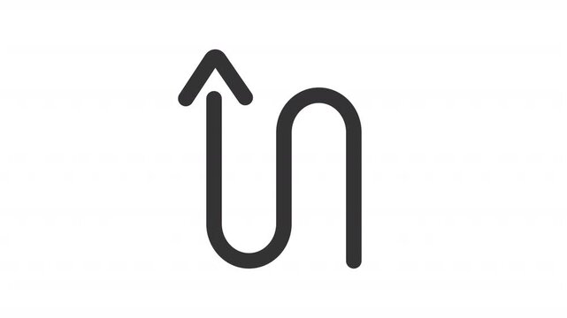 Animated s curved arrow pointing upward line icon. Smooth rounded path animation. Geometric directional indicator. Outline element on white background. HD video with alpha channel