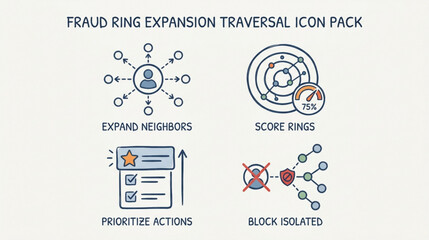 Fototapeta premium Fraudulent network traversal with icons showing expansion and prioritization actions
