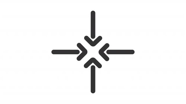 Animated four arrows pointing inward line icon. Inward focusing arrows animation. Geometric pointer shapes. Outline element on white background. HD video with alpha channel