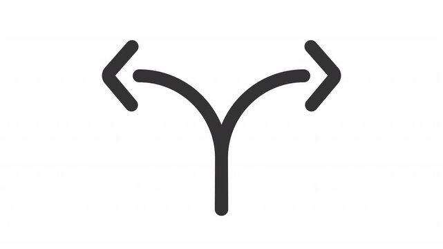 Animated two way direction indicator line icon. Minimalist split arrow animation. Dual option symbol. Outline element on white background. HD video with alpha channel