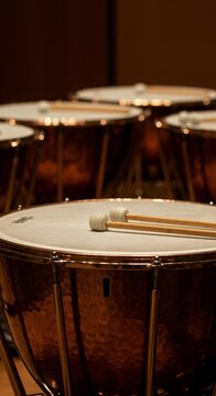 Timpani Drums with Mallets in Orchestra Setting