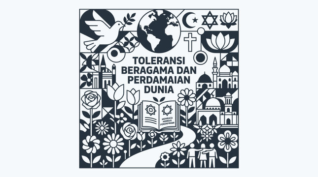 Detailed mosaic illustration of religious tolerance and peace.