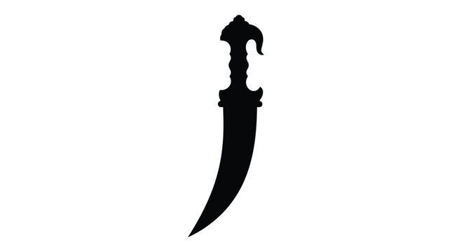 Curved blade dagger with ornate hilt black silhouette