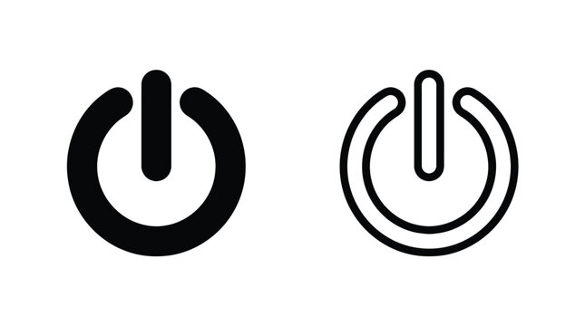 Power button icon in two styles black and outline silhouette