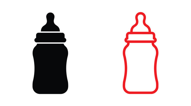 Baby Bottle Silhouettes In Black And Red Minimalist Design Silhouette