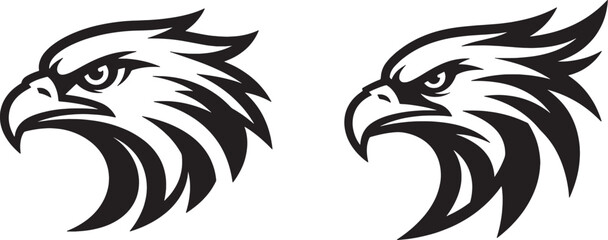 Fototapeta premium Set of two fierce eagle head silhouettes in black and white with predator
