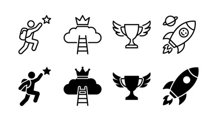 Obraz premium Set of achievement and motivation icons for business success with achievement motivation business leadership