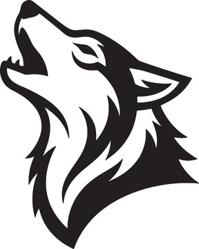 Howling wolf head black and white silhouette graphic with silhouette, predator