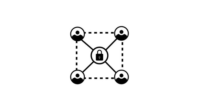 Data secure connection icon.Containing database,server,analytics,security and network icons on white background.