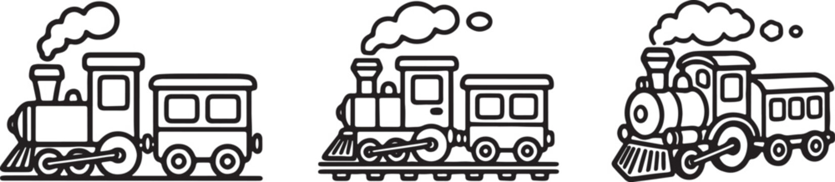 Cute cartoon steam locomotive train doodle set with locomotive, transport