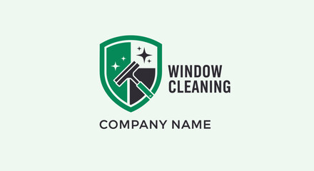 Obraz premium Modern emblem for a professional window cleaning service, featuring a squeegee within a shield, symbolizing sparkling results and reliable protection for pristine views