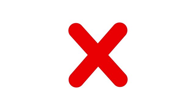 Red x mark symbol animation on white background, for error and, rejection notification cross, mark x symbol