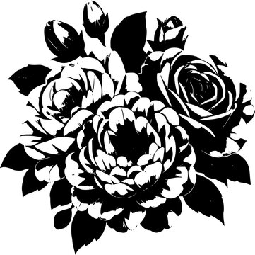 Vintage stencil rose flowers composition isolated on background.