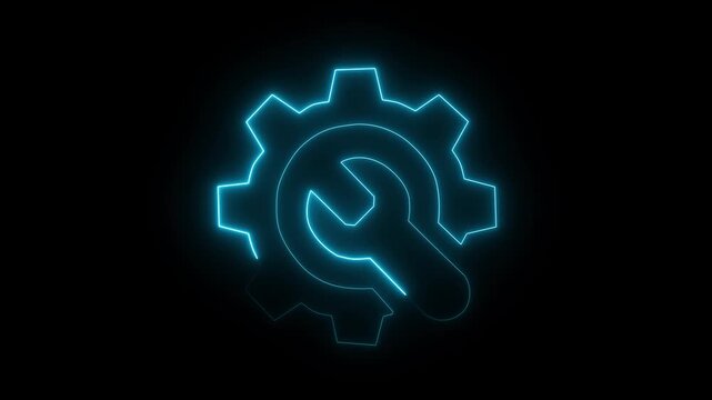Glowing Spinning gears animation. Glowing neon cyan color setting icon Technology setting icon Adjusting, service, setting, maintenance,Motion Graphic video.