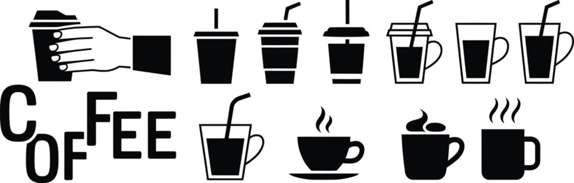Various Coffee Drink Icons Showing Different Preparation Styles and Serving Methods
