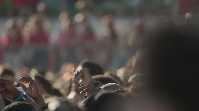 Excited crowd celebrating a football match goal in a stadium