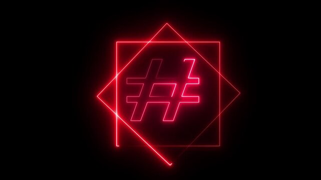 Neon hashtag symbol icon animation. Neon Punctuation Symbols icon animation concept. concept for online trends, social media. 4k Animation Video.