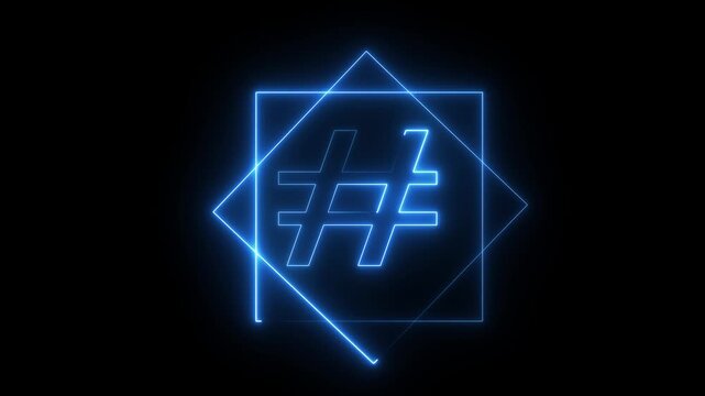 Neon hashtag symbol icon animation. Neon Punctuation Symbols icon animation concept. concept for online trends, social media. 4k Animation Video.