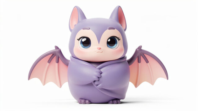 Cute purple cartoon bat character with folded wings.