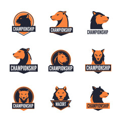 Fototapeta premium Wolf Head Logos Set, Championship Emblem, Sport Team Mascot, Animal Emblem Collection