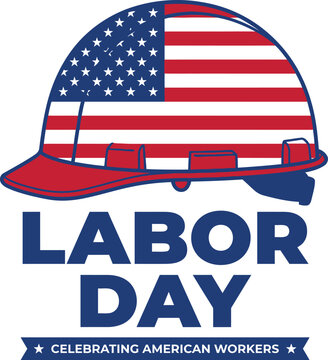 Labor Day vector illustration with American flag hard hat celebrating US construction workers