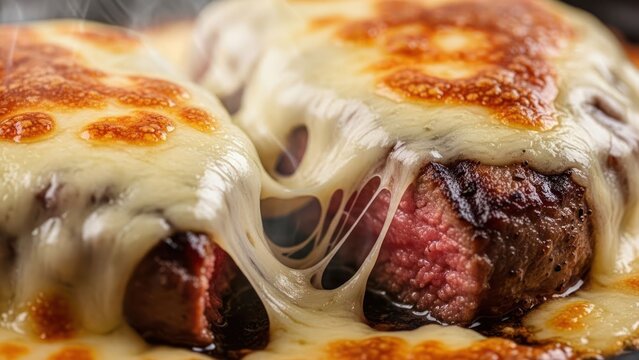 Carne com queijo derretido