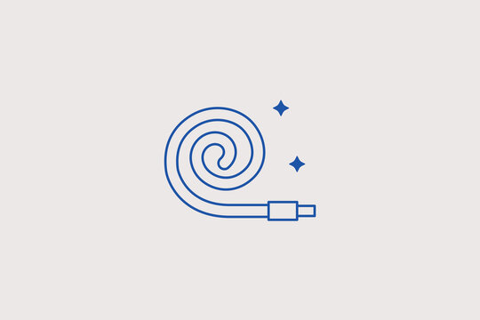 Rolled paper party blower noisemaker line icon for kids birthday surprise event, carnival festival celebration app. Cheerful vector illustration for holiday fun.