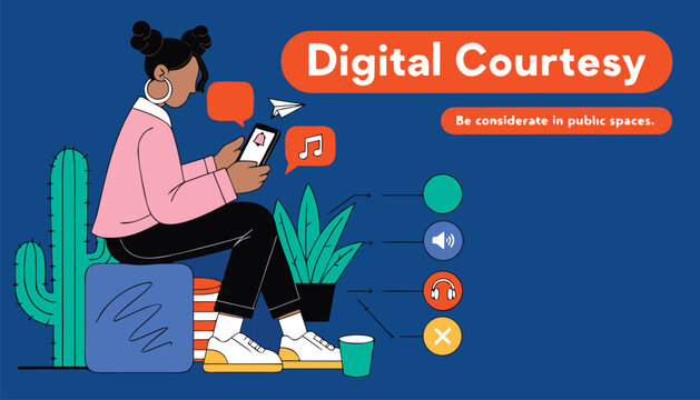 Young woman using a smartphone with digital courtesy etiquette tips