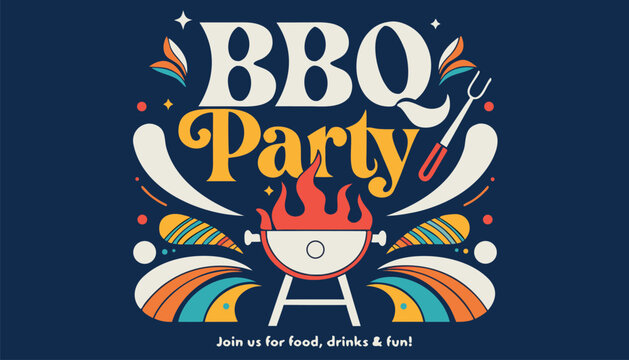 Vibrant retro style barbecue party invitation card for summer events